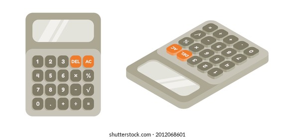 Calculadora Isométrica Gris Con Número En Los Botones Aislados En Fondo Blanco. Con estilo de dibujo plano