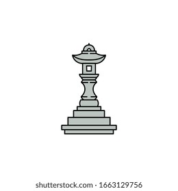 Grey Japanese stone lantern icon - traditional ancient Buddhist toro lantern isolated on white background. Oriental Buddhist garden decoration - flat vector illustration