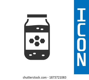 Grey Jar of honey icon isolated on white background. Food bank. Sweet natural food symbol.  Vector