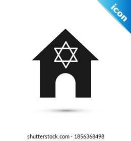 Grey Jewish synagogue building or jewish temple icon isolated on white background. Hebrew or judaism construction with David star.  Vector