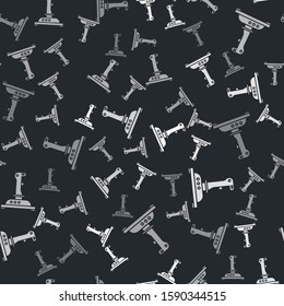 Grey Joystick for arcade machine icon isolated seamless pattern on black background. Joystick gamepad.  Vector Illustration