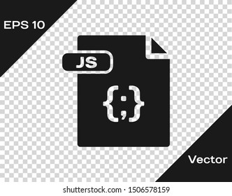 Grey JS file document. Download js button icon isolated on transparent background. JS file symbol.  Vector Illustration