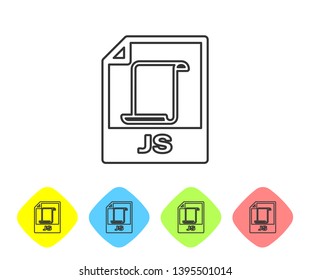 Grey JS file document icon. Download js button line icon isolated on white background. JS file symbol. Set icon in color rhombus buttons. Vector Illustration