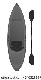 Grey kayak boat with paddle. vector