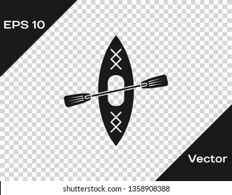 Grey Kayak and paddle icon isolated on transparent background. Kayak and canoe for fishing and tourism. Outdoor activities. Vector Illustration