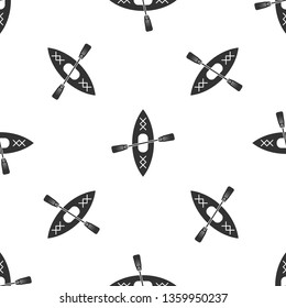 Grey Kayak and paddle icon isolated seamless pattern on white background. Kayak and canoe for fishing and tourism. Outdoor activities. Vector Illustration