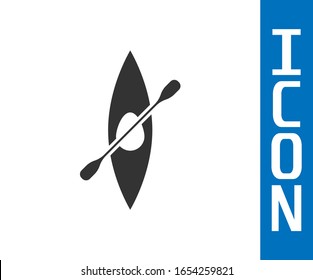 Grey Kayak and paddle icon isolated on white background. Kayak and canoe for fishing and tourism. Outdoor activities.  Vector Illustration