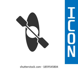 Grey Kayak and paddle icon isolated on white background. Kayak and canoe for fishing and tourism. Outdoor activities.  Vector