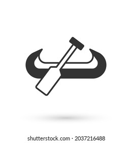 Grey Kayak and paddle icon isolated on white background. Kayak and canoe for fishing and tourism. Outdoor activities.  Vector