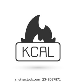 Gray-Kcal-Symbol einzeln auf weißem Hintergrund. Gesundheitsnahrung.  Vektorgrafik