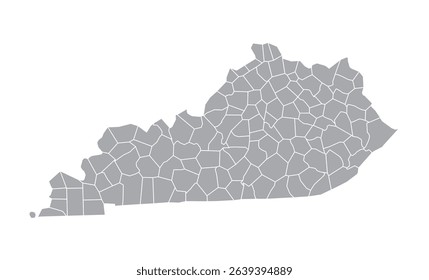 Grey Kentucky administrative map isolated white background