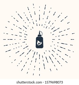 Grey Ketchup bottle icon isolated on beige background. Fire flame icon. Hot chili pepper pod sign. Barbecue and BBQ grill symbol. Abstract circle random dots. Vector Illustration