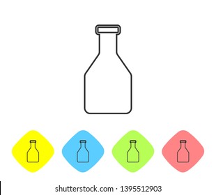 Grey Ketchup bottle line icon isolated on white background. Set icon in color rhombus buttons. Vector Illustration