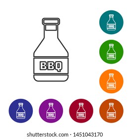Grey Ketchup bottle line icon isolated on white background. Barbecue and BBQ grill symbol. Set icon in color circle buttons. Vector Illustration
