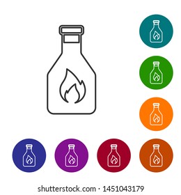 Grey Ketchup bottle line icon isolated on white background. Set icon in color circle buttons. Vector Illustration