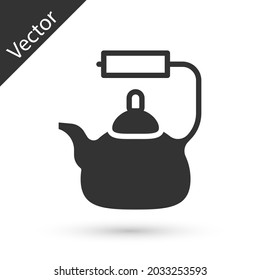 Gris Kettle con icono de mango aislado en fondo blanco. Icono de la tetera.  Vector