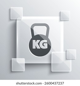 Grey Kettlebell icon isolated on grey background. Sport equipment. Square glass panels. Vector