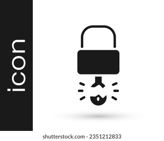Grey Key broke inside of padlock icon isolated on white background. Padlock sign. Security, safety, protection, privacy concept.  Vector Illustration