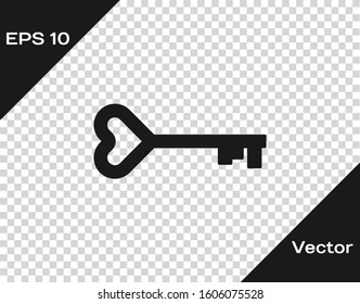 Grey Key in heart shape icon isolated on transparent background. Valentines day symbol.  Vector Illustration