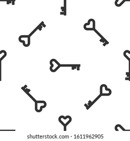 Grey Key in heart shape icon isolated seamless pattern on white background. Valentines day symbol.  Vector Illustration