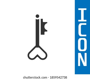 Grey Key in heart shape icon isolated on white background. 8 March. International Happy Women Day.  Vector