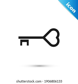 Grey Key in heart shape icon isolated on white background. Valentines day.  Vector