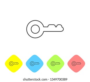 Grey Key line icon isolated on white background. Set icon in color rhombus buttons. Vector Illustration
