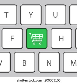 Grey keyboard with Shopping cart. Vector Illustration