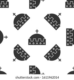 Grey King crown icon isolated seamless pattern on white background.  Vector Illustration