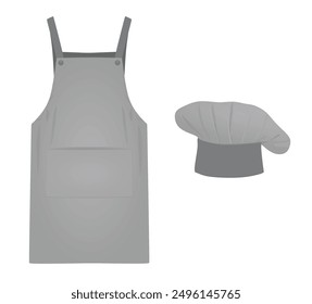 Delantal y gorra de cocina gris. Ilustración vectorial