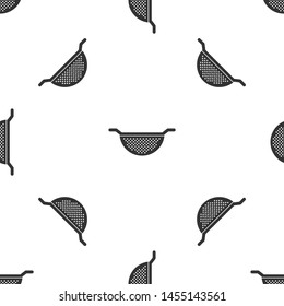 Grey Kitchen colander icon isolated seamless pattern on white background. Cooking utensil. Cutlery sign.  Vector Illustration