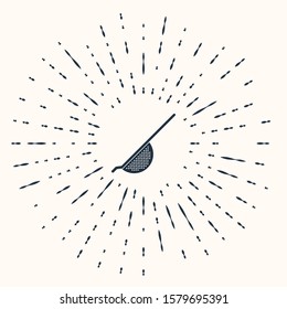 Grey Kitchen colander icon isolated on beige background. Cooking utensil. Cutlery sign. Abstract circle random dots. Vector Illustration