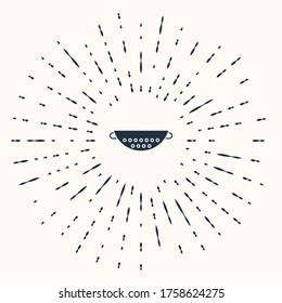 Icono del colador de la cocina gris aislado en el fondo beige. Utensil de cocina. Cartel de cuchillería. Resumen de puntos aleatorios de círculo. Ilustración vectorial