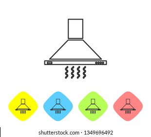 Grey Kitchen extractor fan line icon isolated on white background. Cooker hood. Kitchen exhaust. Household appliance. Set icon in color rhombus buttons. Vector Illustration