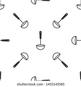 Grey Kitchen ladle icon isolated seamless pattern on white background. Cooking utensil. Cutlery spoon sign.  Vector Illustration
