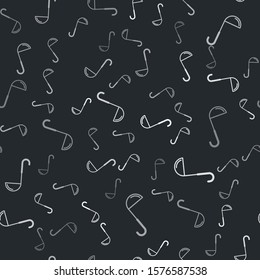 Grey Kitchen ladle icon isolated seamless pattern on black background. Cooking utensil. Cutlery spoon sign.  Vector Illustration