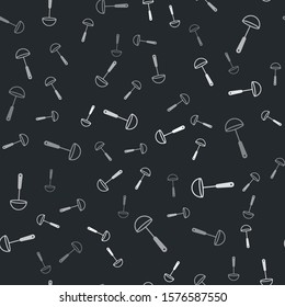 Grey Kitchen ladle icon isolated seamless pattern on black background. Cooking utensil. Cutlery spoon sign.  Vector Illustration