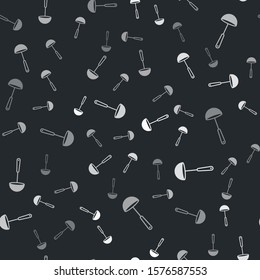 Grey Kitchen ladle icon isolated seamless pattern on black background. Cooking utensil. Cutlery spoon sign.  Vector Illustration