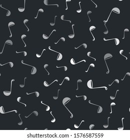 Grey Kitchen ladle icon isolated seamless pattern on black background. Cooking utensil. Cutlery spoon sign.  Vector Illustration