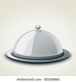 Grey kitchen tray for restaurant, icon, isolated on white. Vector illustration.