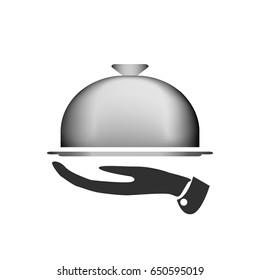 Grey kitchen tray for restaurant, icon, isolated on white. Vector illustration.