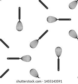 Grey Kitchen whisk icon isolated seamless pattern on white background. Cooking utensil, egg beater. Cutlery sign. Food mix symbol.  Vector Illustration