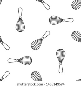 Grey Kitchen whisk icon isolated seamless pattern on white background. Cooking utensil, egg beater. Cutlery sign. Food mix symbol.  Vector Illustration