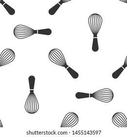 Grey Kitchen whisk icon isolated seamless pattern on white background. Cooking utensil, egg beater. Cutlery sign. Food mix symbol.  Vector Illustration