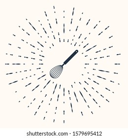 Grey Kitchen whisk icon isolated on beige background. Cooking utensil, egg beater. Cutlery sign. Food mix symbol. Abstract circle random dots. Vector Illustration