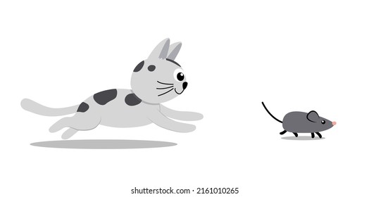 Grey Kitty Chases Mouse Cat Kitten Stock Vector (Royalty Free ...