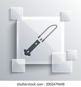 Grey Knife icon isolated on grey background. Cutlery symbol. Square glass panels. Vector