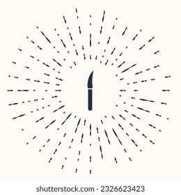 Grey Knife icon isolated on beige background. Cutlery symbol. Abstract circle random dots. Vector Illustration