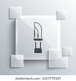 Grey Knife icon isolated on grey background. Cutlery symbol. Square glass panels. Vector