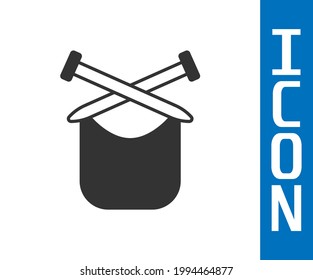 Grey Knitting icon isolated on white background. Wool emblem with knitted fabric and needle. Label for hand made, knitting or tailor shop.  Vector